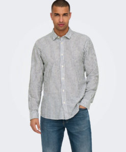 Caiden Life stripete lin skjorte blå