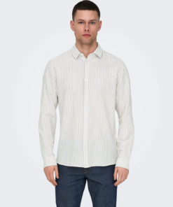 Caiden Life stripete lin skjorte brun