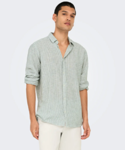 Caiden Life stripete lin skjorte grønn