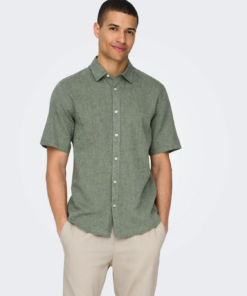 Caiden Life kortermet lin skjorte grønn