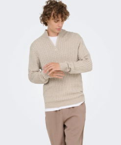 Loui 12 kabel halfzip beige