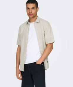 Caiden Life kortermet lin skjorte beige