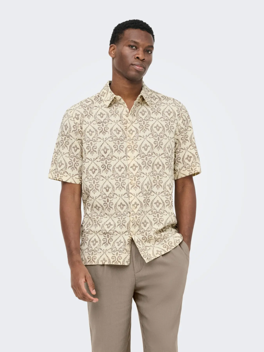 Sea Jacquard skjorte beige