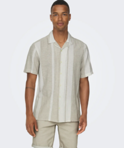 Caiden Life stripete resort lin skjorte beige