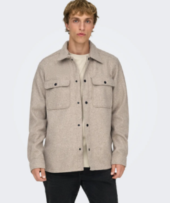 Ash woolen look overshirt beige