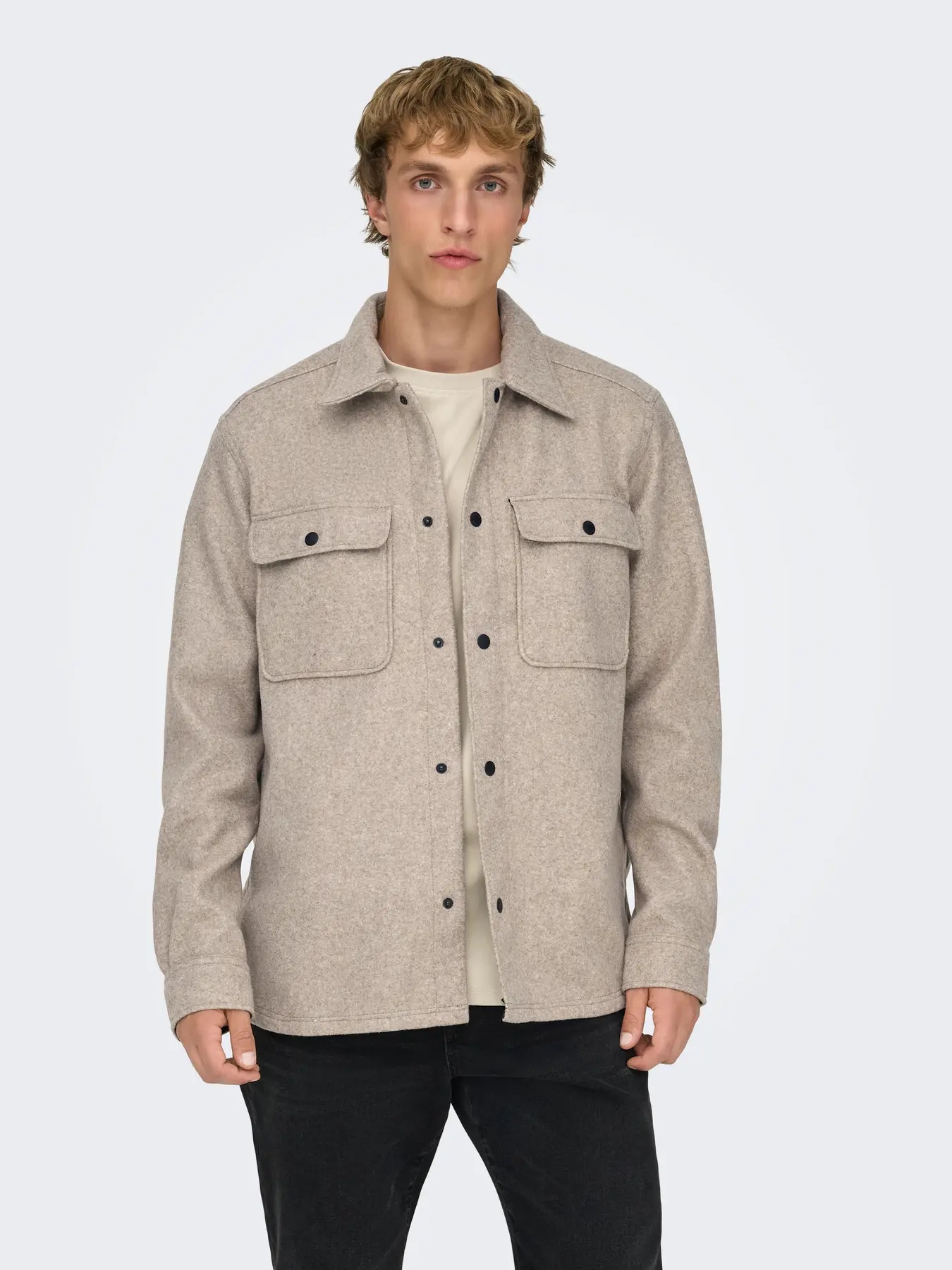 Ash woolen look overshirt beige